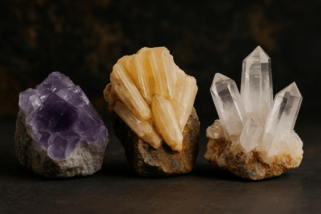 Fluoryt, baryt i kwarc w kolorowym granicie z domieszkami – minerały z kopalni uranu w Kowarach