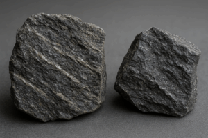 Łupki metamorficzne i granity ciemnoszare – skały kopalni uranu w Kowarach, Sudety