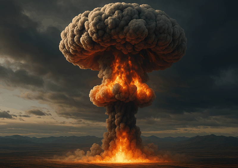 Grzyb atomowy po detonacji radzieckiej bomby RDS-1 na Syberii, symbol zimnowojennego wyścigu zbrojeń.